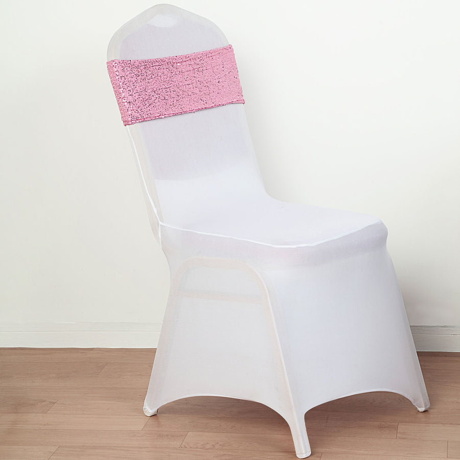 5 pack | 6x15 Pink Sequin Spandex Chair Sash