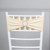 5 Pack | Beige Spandex Stretch Chair Sashes with Silver Diamond Ring Slide Buckle