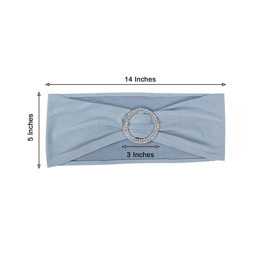 5 pack | 5Inchx14Inch Dusty Blue Spandex Stretch Chair Sash with Silver Diamond Ring Slide Buckle