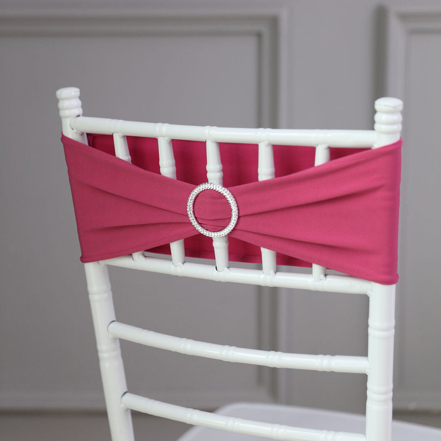5 pack | 5"x14" Fuchsia Spandex Stretch Chair Sash with Silver Diamond Ring Slide Buckle