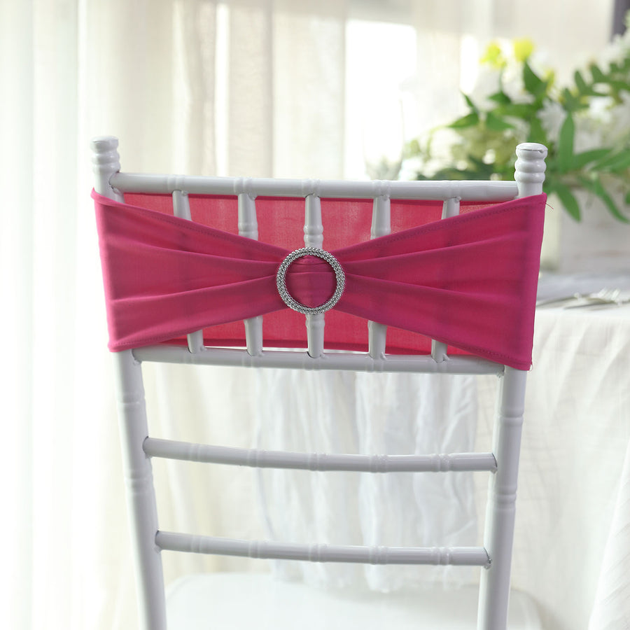 5 pack | 5"x14" Fuchsia Spandex Stretch Chair Sash with Silver Diamond Ring Slide Buckle