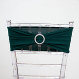 5 Pack | Hunter Emerald Green Spandex Stretch Chair Sashes with Silver Diamond Ring Slide