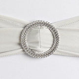 5 pack | 5"x14" Silver Spandex Stretch Chair Sash with Silver Diamond Ring Slide Buckle#whtbkgd