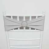 5 pack | 5"x14" Silver Spandex Stretch Chair Sash with Silver Diamond Ring Slide Buckle