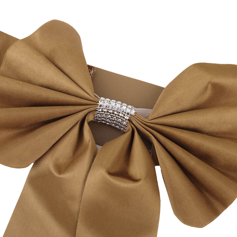 5 Pack | Gold | Reversible Chair Sashes with Buckle | Double Sided Pre-tied Bow Tie Chair Bands | Satin & Faux Leather#whtbkgd