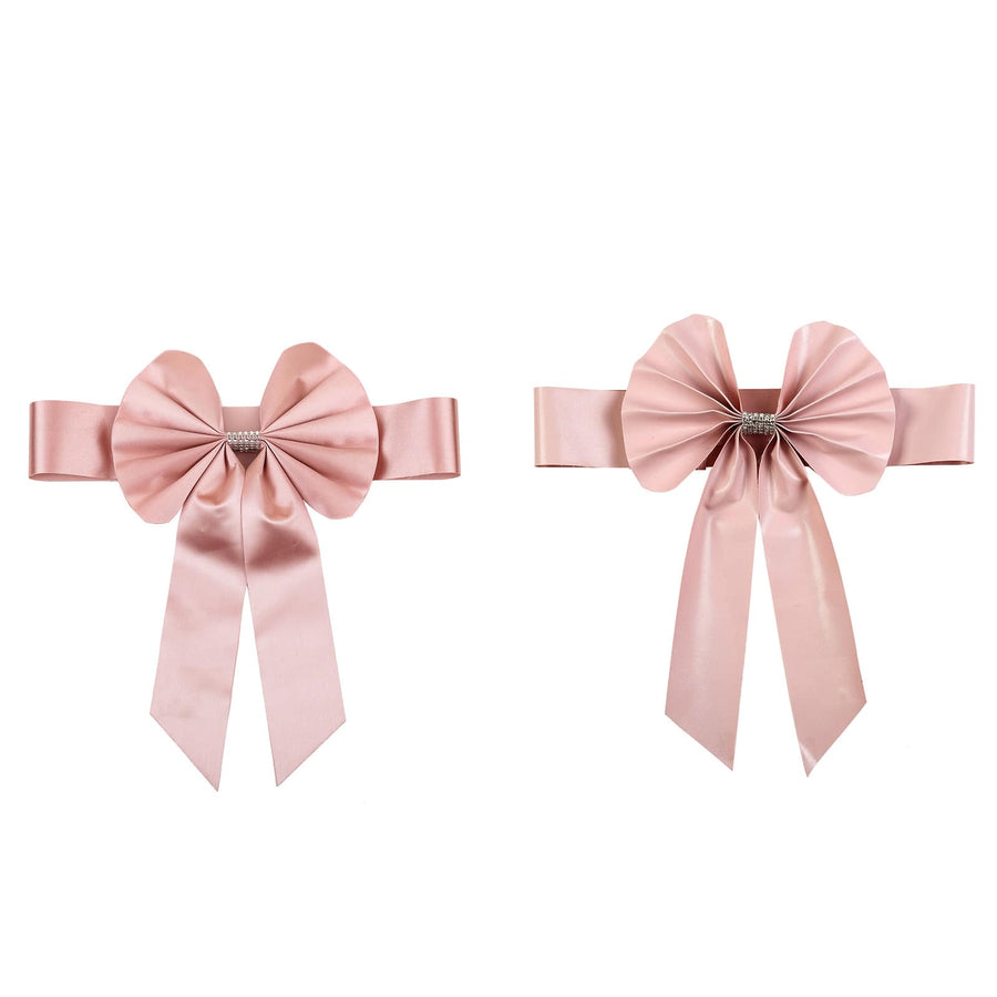 5 Pack | Dusty Rose | Reversible Chair Sashes with Buckle | Double Sided Pre-tied Bow Tie Chair Bands | Satin & Faux Leather