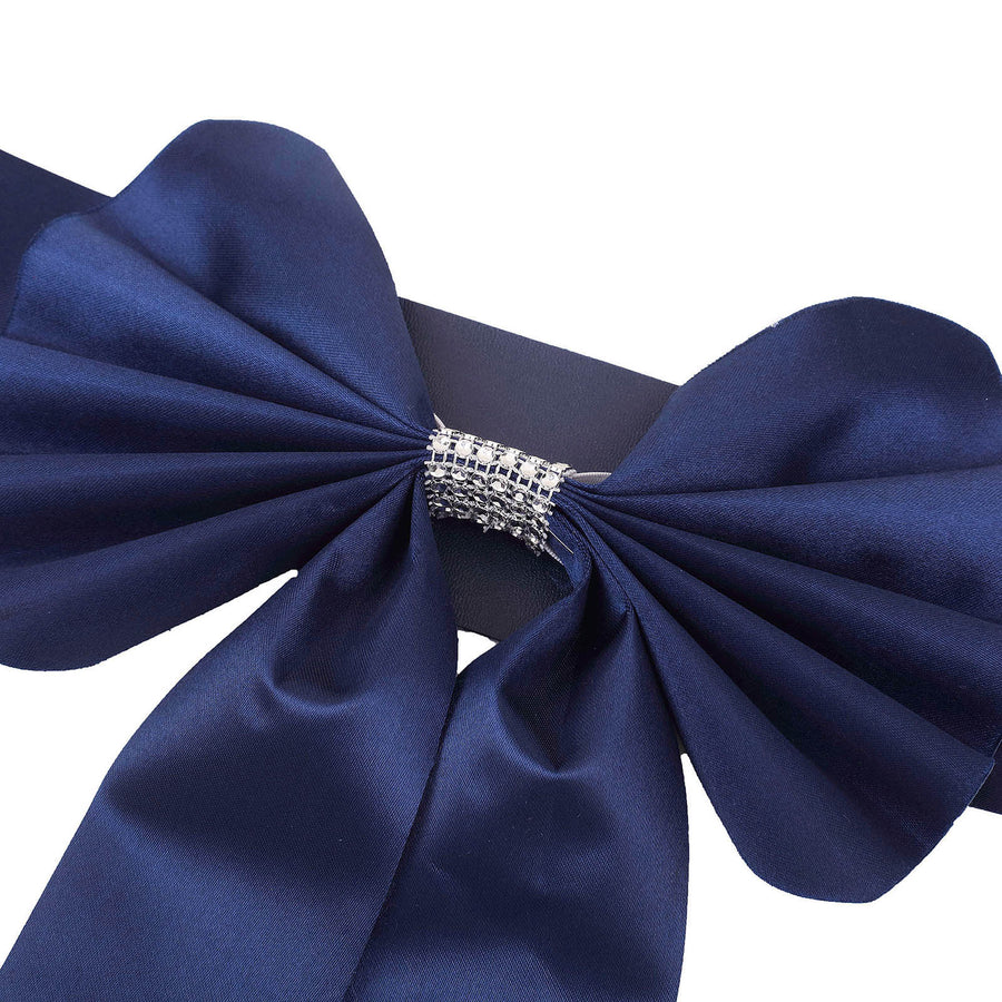 5 Pack | Navy Blue | Reversible Chair Sashes with Buckle | Double Sided Pre-tied Bow Tie Chair Bands | Satin & Faux Leather#whtbkgd