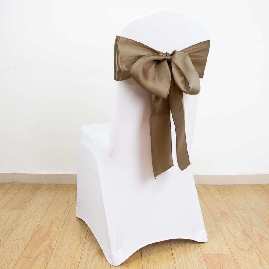 5 Pack | Taupe Satin Chair Sashes - 6inch x 106inch
