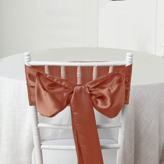 Add Elegance to Your Event with Terracotta (Rust) Satin Chair Sashes