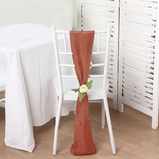 Create a Memorable Event with Terracotta (Rust) Satin Chair Sashes