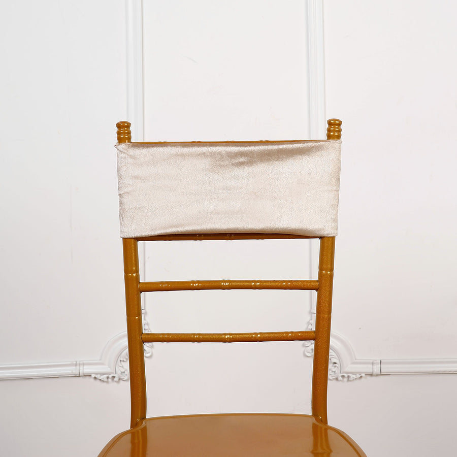 5 Pack Champagne Velvet Ruffle Stretch Chair Sashes, Decorative Velvet Chair Bands