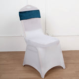 5 Pack Navy Blue Velvet Ruffle Stretch Chair Sashes, Decorative Velvet Chair Bands