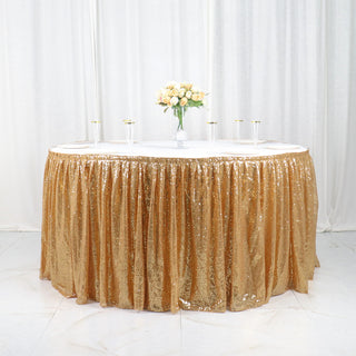Create a Magical Atmosphere with the Shimmery Gold Velcro Table Skirt
