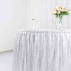 17ft Glitzy Silver Sequin Pleated Satin Table Skirt With Top Velcro Strip