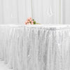 17ft Glitzy Silver Sequin Pleated Satin Table Skirt With Top Velcro Strip