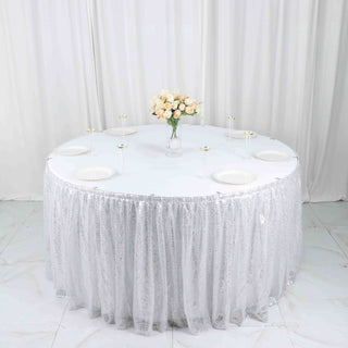 Make Your Event Shine with the Shimmery Silver Velcro Table Skirt