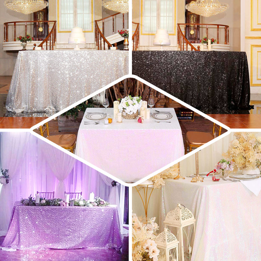 17FT | Sequin Table Skirts | Iridescent Sequin Glitzy Table Skirts