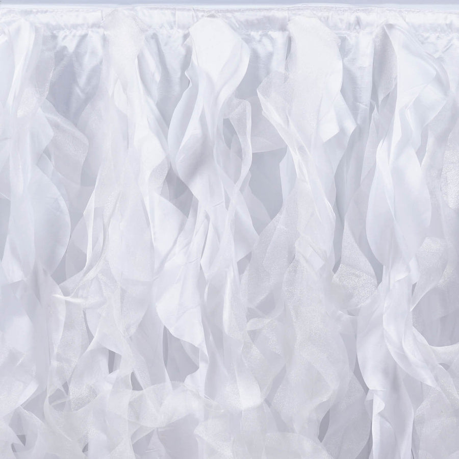 21FT White Curly Willow Taffeta Table Skirt#whtbkgd