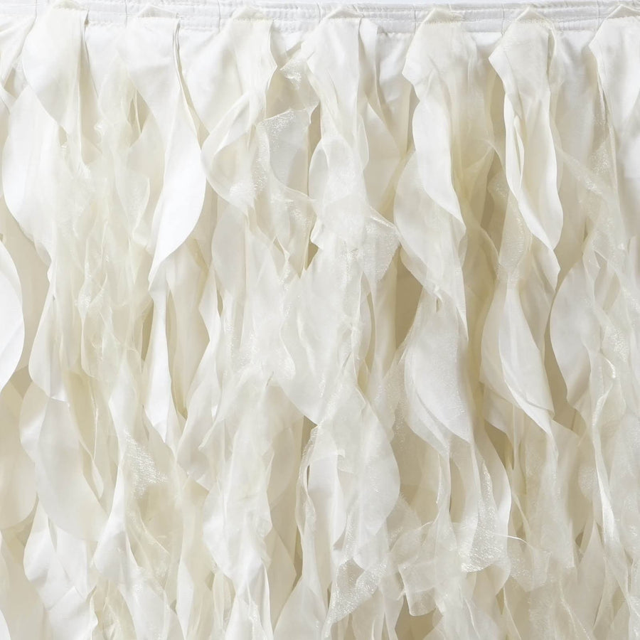 17FT Ivory Curly Willow Taffeta Table Skirt#whtbkgd