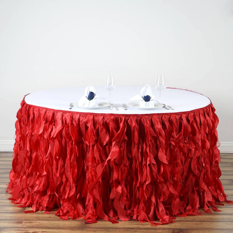 14ft Enchanting Curly Willow Taffeta Table Skirt - Red
