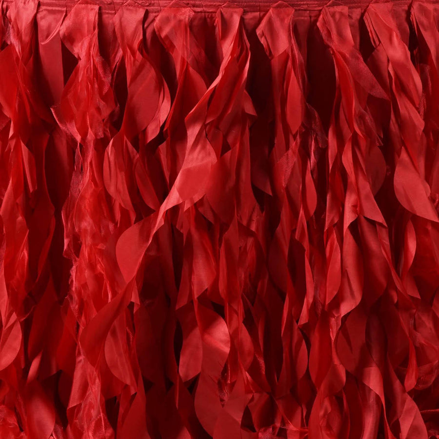 21ft Enchanting Curly Willow Taffeta Table Skirt - Red#whtbkgd