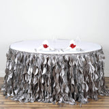 14ft Enchanting Curly Willow Taffeta Table Skirt - Silver