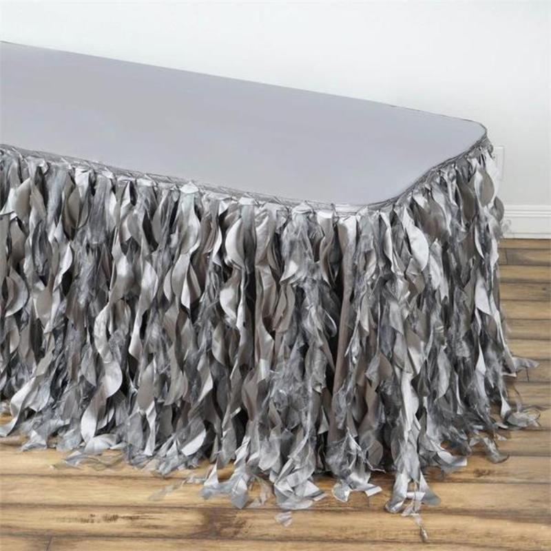 14ft Enchanting Curly Willow Taffeta Table Skirt - Silver