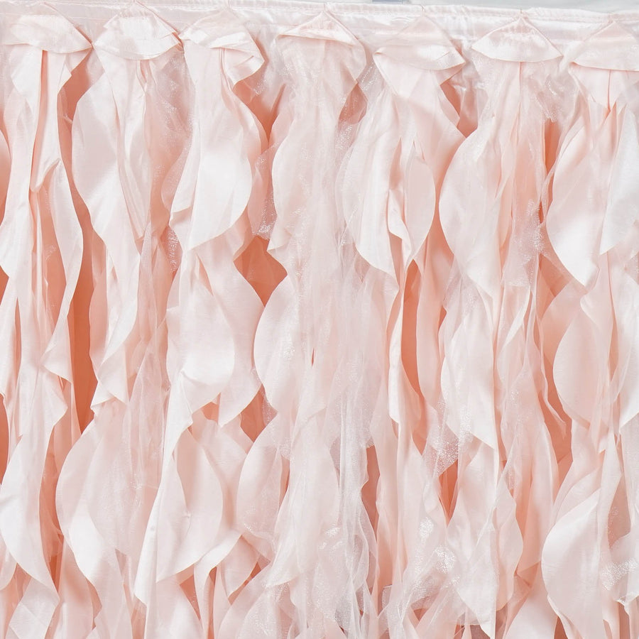 14FT Rose Gold | Blush Curly Willow Taffeta Table Skirt#whtbkgd