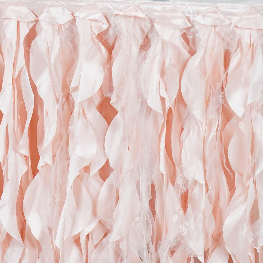 17FT Rose Gold | Blush Curly Willow Taffeta Table Skirt#whtbkgd