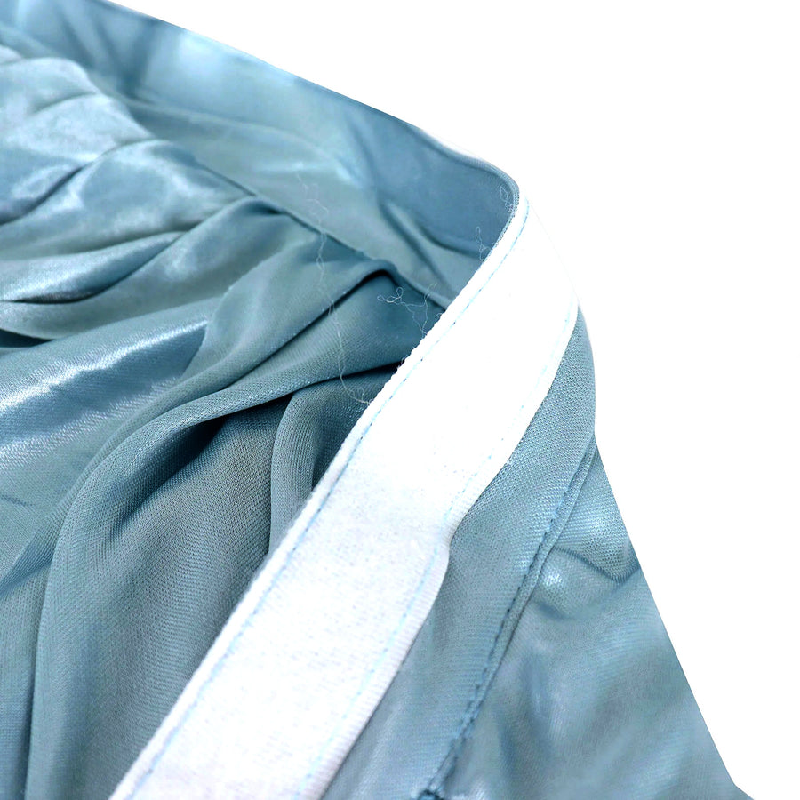 14ft Dusty Blue Pleated Satin Double Drape Table Skirt