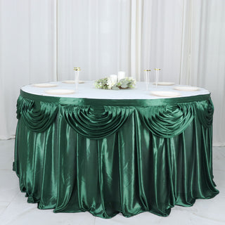 Create a Luxurious Tablescape with the 14ft Hunter Emerald Green Pleated Satin Double Drape Table Skirt