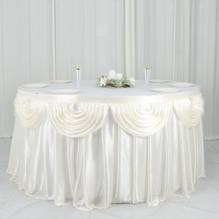 Create an Enchanting Tablescape with the Ivory Pleated Satin Table Skirt