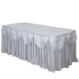 Create Unforgettable Memories with the White Pleated Satin Double Drape Table Skirt