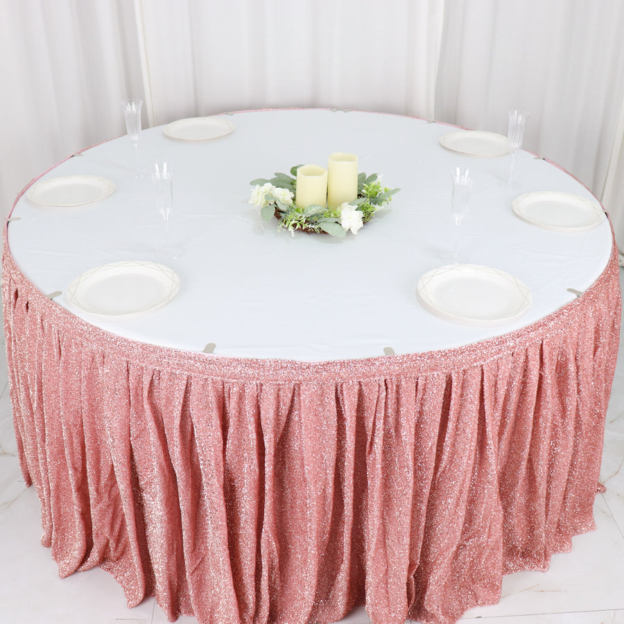 17ft Blush / Rose Gold Metallic Shimmer Tinsel Spandex Pleated Table Skirt with Top Velcro Strip