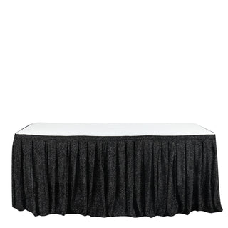Dazzle Your Guests with the Black Metallic Shimmer Tinsel Spandex Pleated Table Skirt