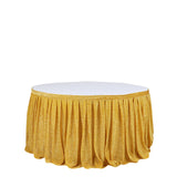 17ft Gold Metallic Shimmer Tinsel Spandex Pleated Table Skirt with Top Velcro Strip