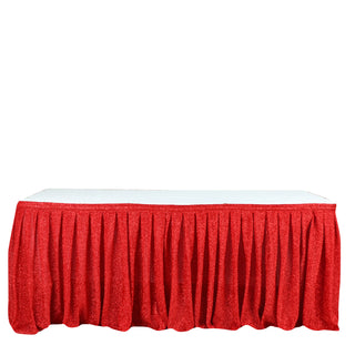 Create a Regal Atmosphere with the 17ft Red Metallic Shimmer Tinsel Spandex Pleated Table Skirt