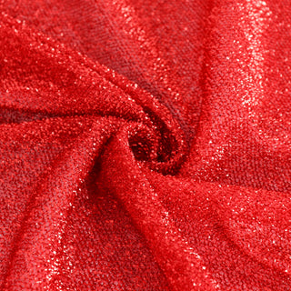 Elevate Your Event Décor with the Red Metallic Shimmer Tinsel Spandex Pleated Table Skirt