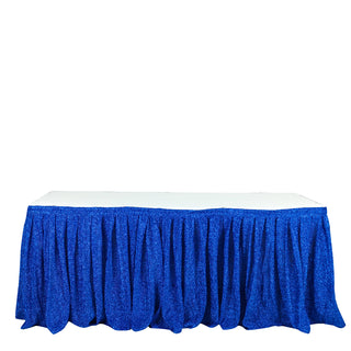Transform Your Tables with the Royal Blue Metallic Shimmer Tinsel Spandex Pleated Table Skirt