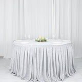 17ft Silver Metallic Shimmer Tinsel Spandex Pleated Table Skirt with Top Velcro Strip