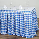 Checkered Table Skirt | 14FT | White/Blue | Buffalo Plaid Gingham Polyester Table Skirts
