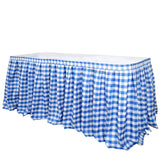 Checkered Table Skirt | 14FT | White/Blue | Buffalo Plaid Gingham Polyester Table Skirts
