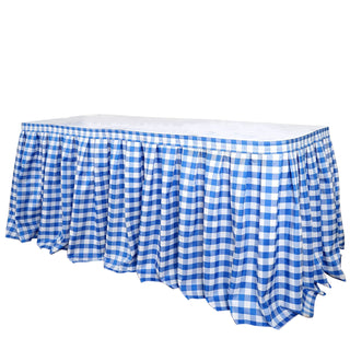 Elevate Your Event Decor with the 14ft White/Blue Buffalo Plaid Gingham Table Skirt