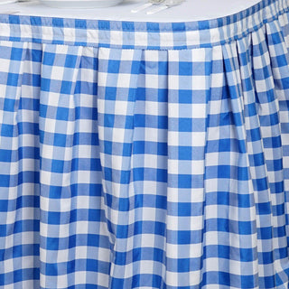 Create Unforgettable Memories with the 21ft White/Blue Buffalo Plaid Gingham Table Skirt