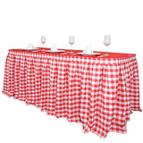 Checkered Table Skirt | 21FT | White/Red | Buffalo Plaid Gingham Polyester Table Skirts