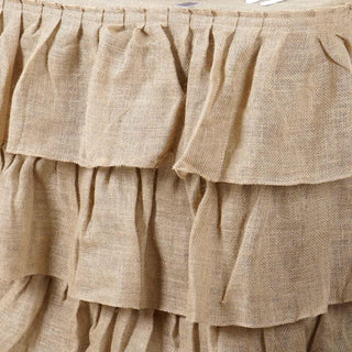 Add a Touch of Rustic Elegance with the 14ft Natural 3 Tier Ruffled Burlap Table Skirt