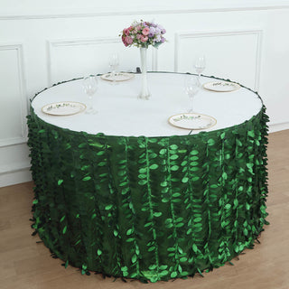 Add a Touch of Elegance with the 17ft Green 3D Leaf Petal Taffeta Fabric Table Skirt