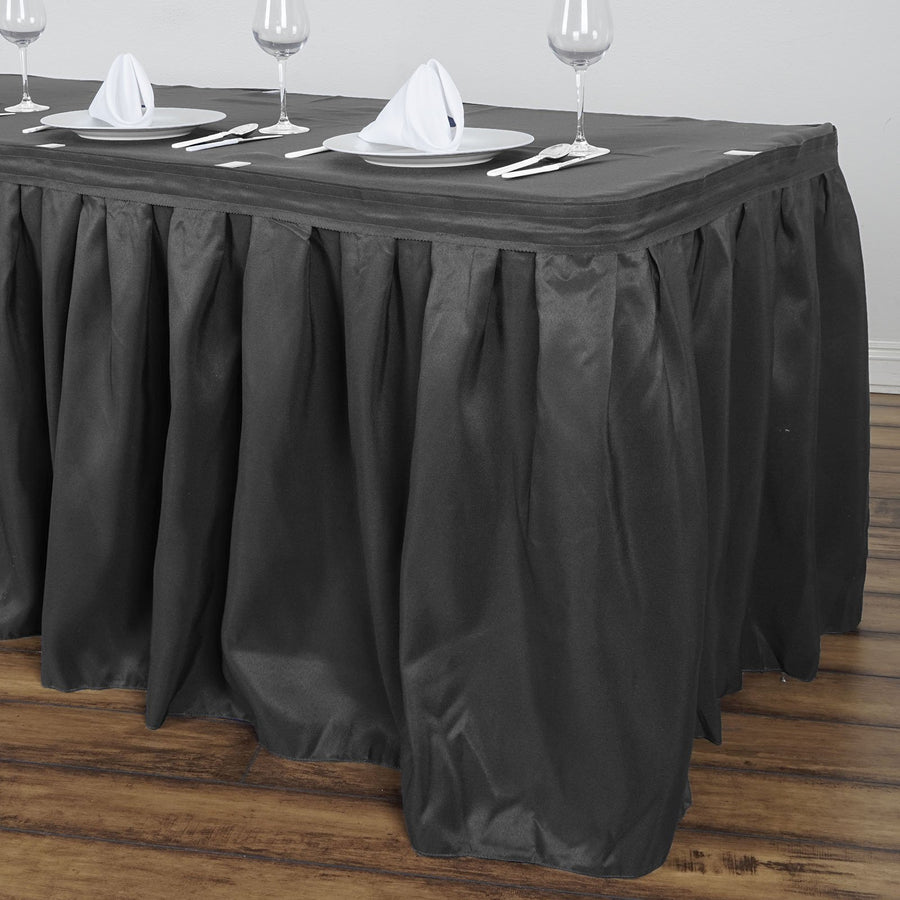 14ft Charcoal Gray Pleated Polyester Table Skirt, Banquet Folding Table Skirt