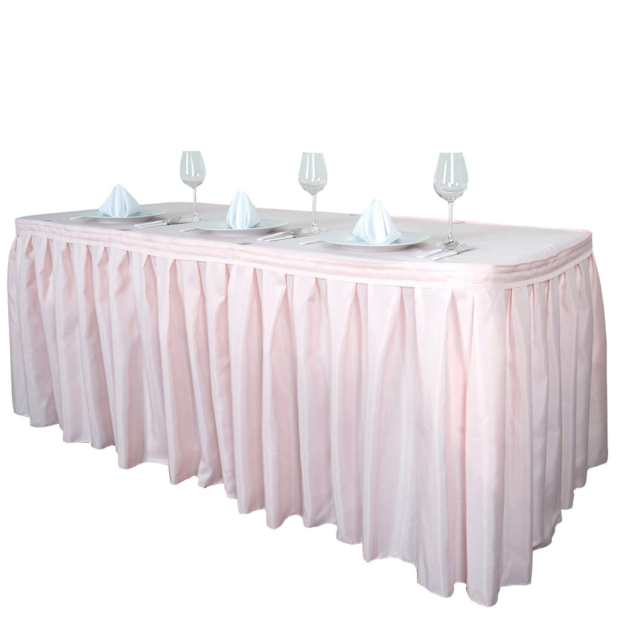 21ft Blush/Rose Gold Pleated Polyester Table Skirt, Banquet Folding Table Skirt