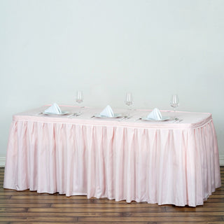 Elevate Your Event with the 17ft Blush Pleated Polyester Table Skirt
